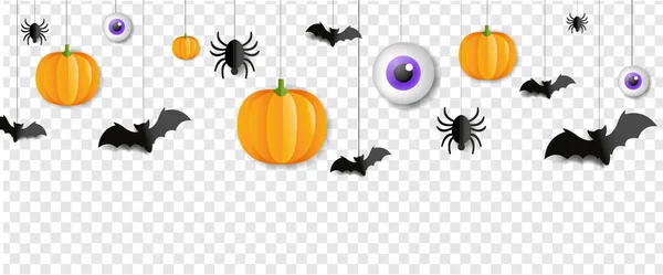 Border with Bats and Pumpkins Isolated Transparent Background — стоковый вектор