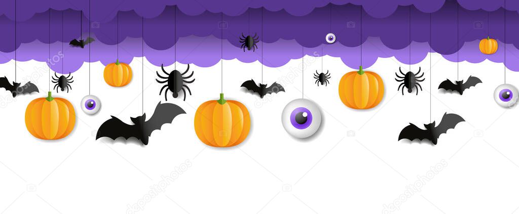 Halloween Border With Bats And Pumpkins Isolated White Background