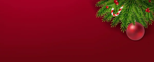 Xmas guirlanda com bolas de Natal fundo vermelho — Vetor de Stock