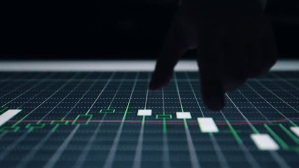 Man indicators on sensor touch screen sensory interactive table in the dark. — Stock Video