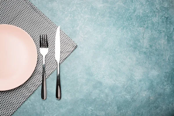 Cutlery Table Plate Fork Knife Napkin Top View — Stock Photo, Image