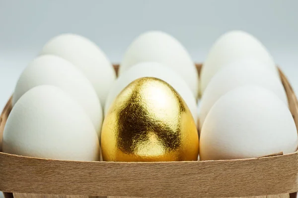 One Golden Egg White Eggs Wooden Box Uniqueness Concept — Stock Photo, Image