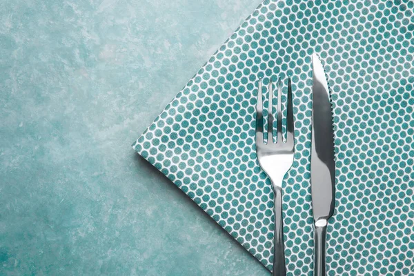 Cutlery Table Fork Knife Napkin Top View — Stock Photo, Image