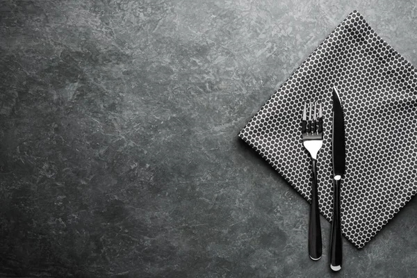 Cutlery Table Fork Knife Napkin Top View — Stock Photo, Image