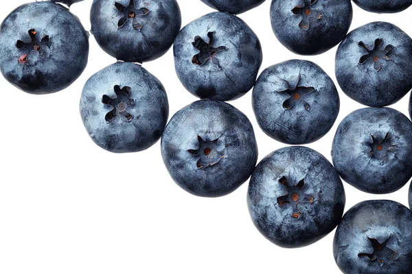 Fresh Selected Blueberries Isolated White Background Top View Pattern — Stock Photo, Image