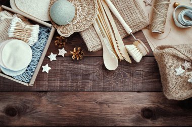 Sıfır noel hediyesi. Çevre dostu hediyeler. Noel arkaplanı.