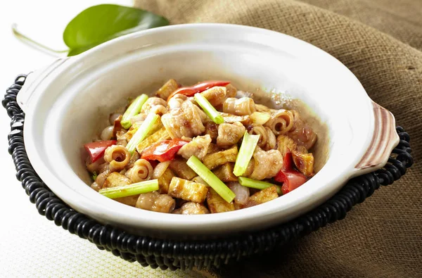 Plat National Asiatique Avec Viande Légumes Dans Bol Blanc — Photo