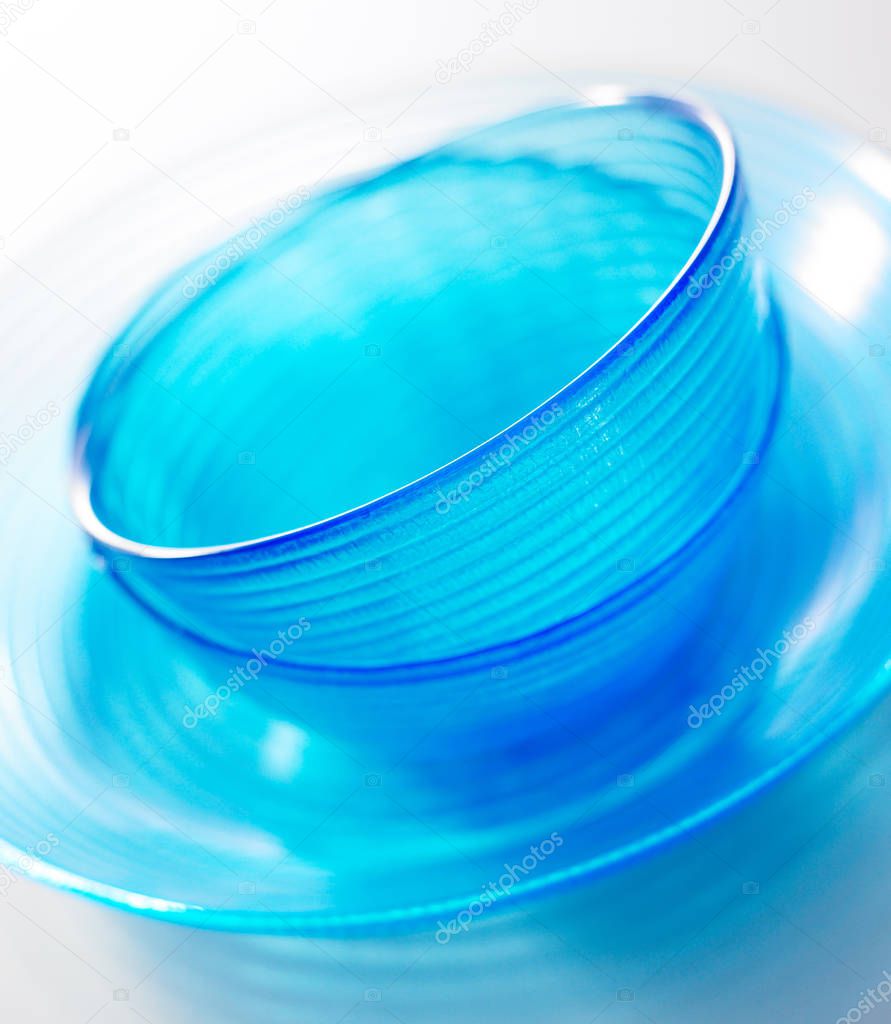 Closeup shot of blue dishes 