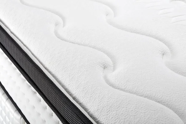 Närbild Vita Och Grå Textur Madrass Sängkläder Mönster Bakgrund — Stockfoto