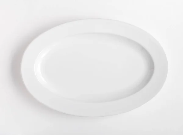 Elevated View White Restaurant Plate Placed White Table — Stock Photo, Image
