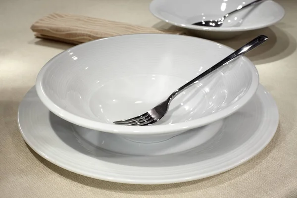 Closeup of restaurant table served with utensil and cutlery