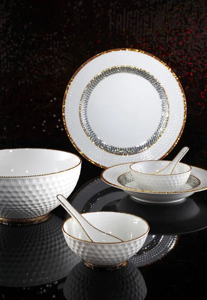 Close Van Luxe Keramisch Servies Voor Restauranttafel Setting — Stockfoto