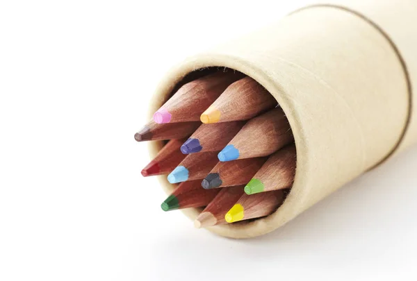 Gros Plan Crayons Colorés Isolés Sur Fond Blanc — Photo