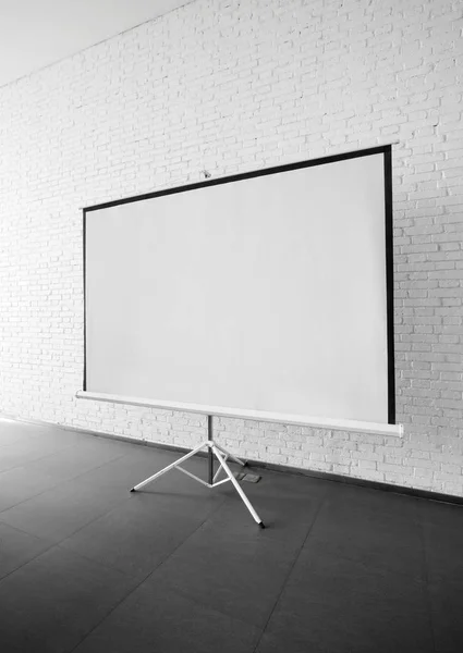 Screen Projector Placed Close White Brick Wall — Stock Photo, Image