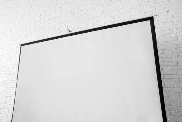 Screen Projector Placed Close White Brick Wall — Stock Photo, Image