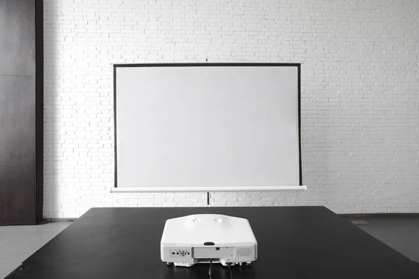 Screen Projector Placed Close White Brick Wall — Stock Photo, Image