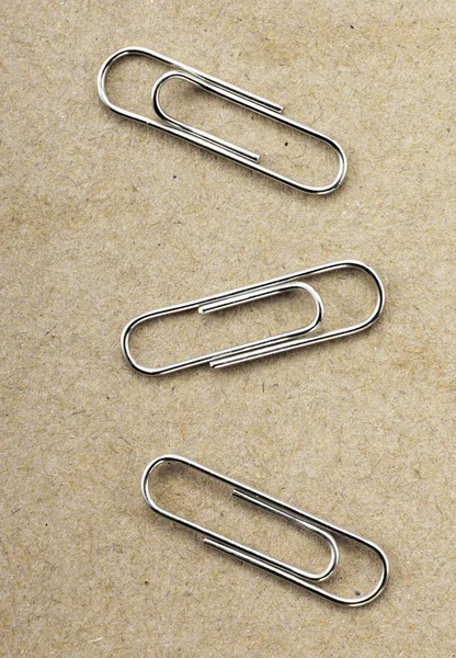 Close Paper Clips Brown Paper Background — Stock Photo, Image