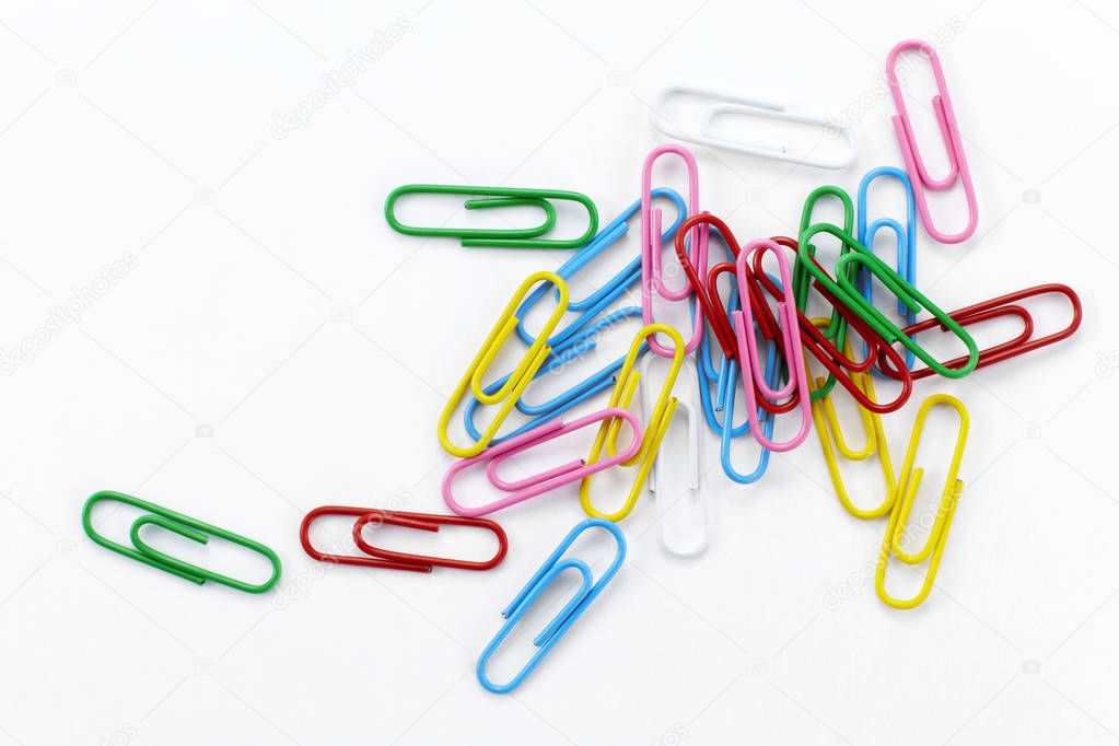 close up of paper clips isolated on white background