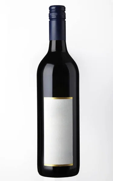 Botella Vino Tinto Con Etiqueta Blanco Aislada Sobre Fondo Blanco — Foto de Stock