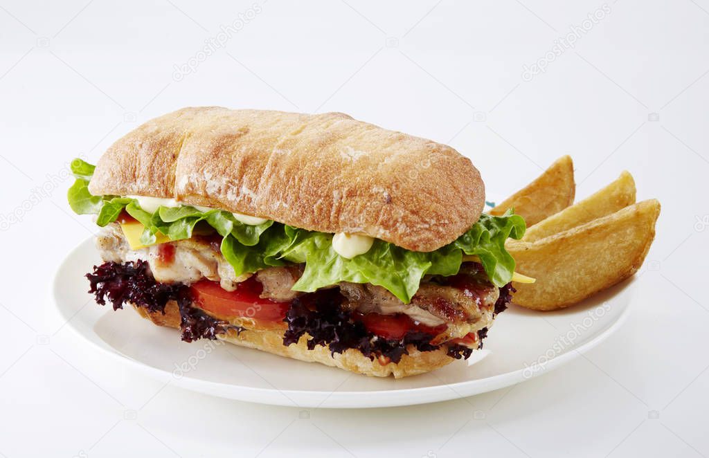 Closeup of meat burger isolated on white background