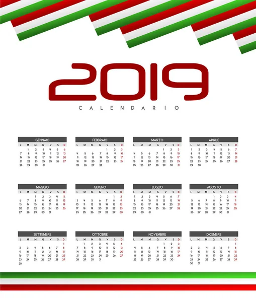 Calendario Del Nuovo Anno Arrivo 2019 — Vettoriale Stock