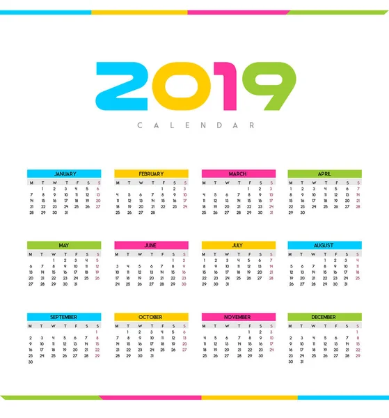 Calendario Del Nuovo Anno Arrivo 2019 — Stock Vector