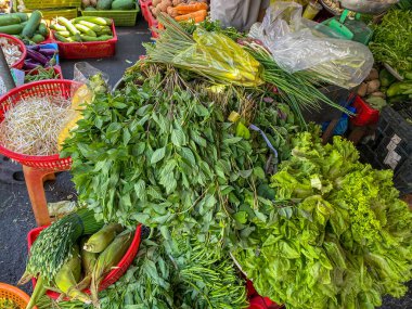 Many kinds of vegetables for sale at bazaar in Vietnam
