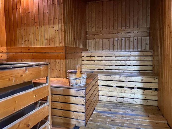 Wooden sauna room at the spa and gym — Stockfoto
