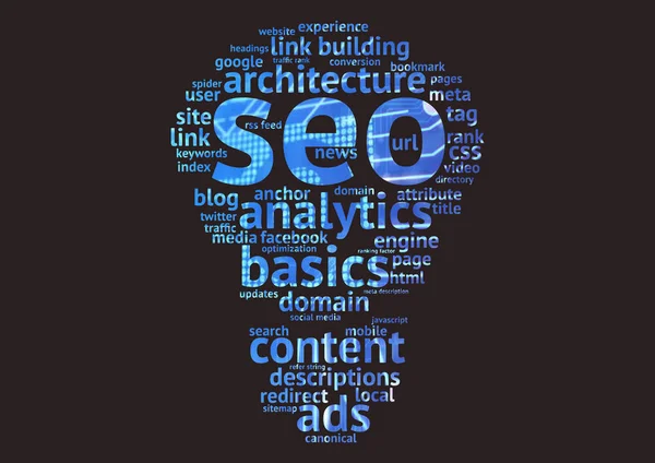 Seo Search Engine Optimization Word Cloud Concept Dark Background — Stock Photo, Image