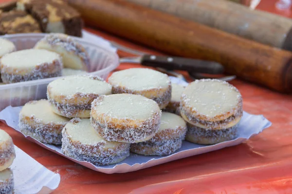 Alfajores Maicena Con Dulce Leche Típico Gastronomía Argentina — Foto de Stock