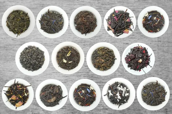 variety of strands and blends tea view from above