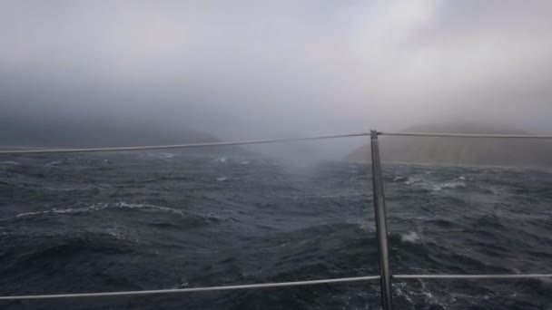 Sailing Ship Swinging On Stormy Sea Waves View From Board Cruise Ship In Storm
