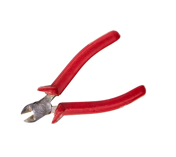 Oude wire cutters met rode grepen geïsoleerd op witte achtergrond — Stockfoto