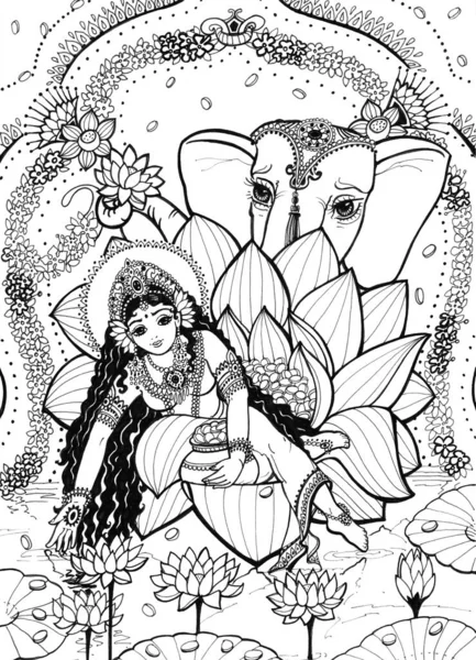 Déesse Lakshmi Est Une Belle Fille Née Une Fleur Lotus — Photo