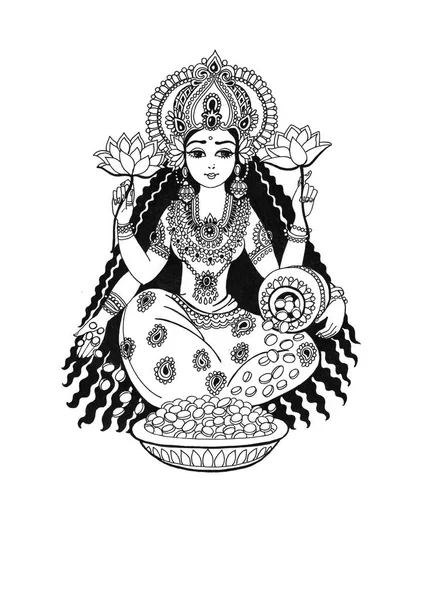 Die Göttin Lakshmi Die Schönheit Und Wohlstand Schenkt Wird Als — Stockfoto