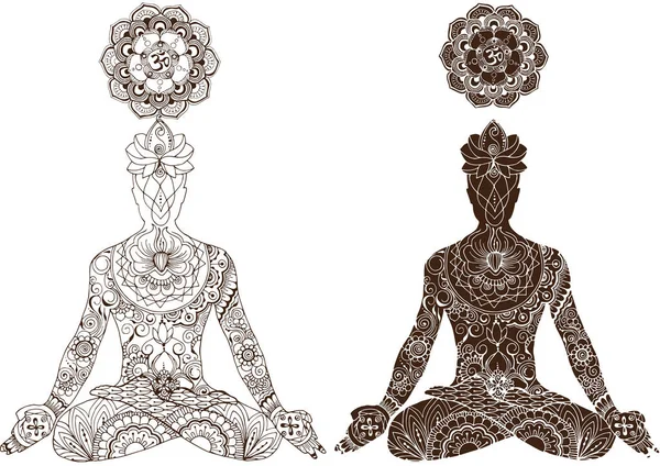 Asana Lotus Silhouette Eines Mannes Lotus Pose Dekoriert Indischen Mendy — Stockvektor