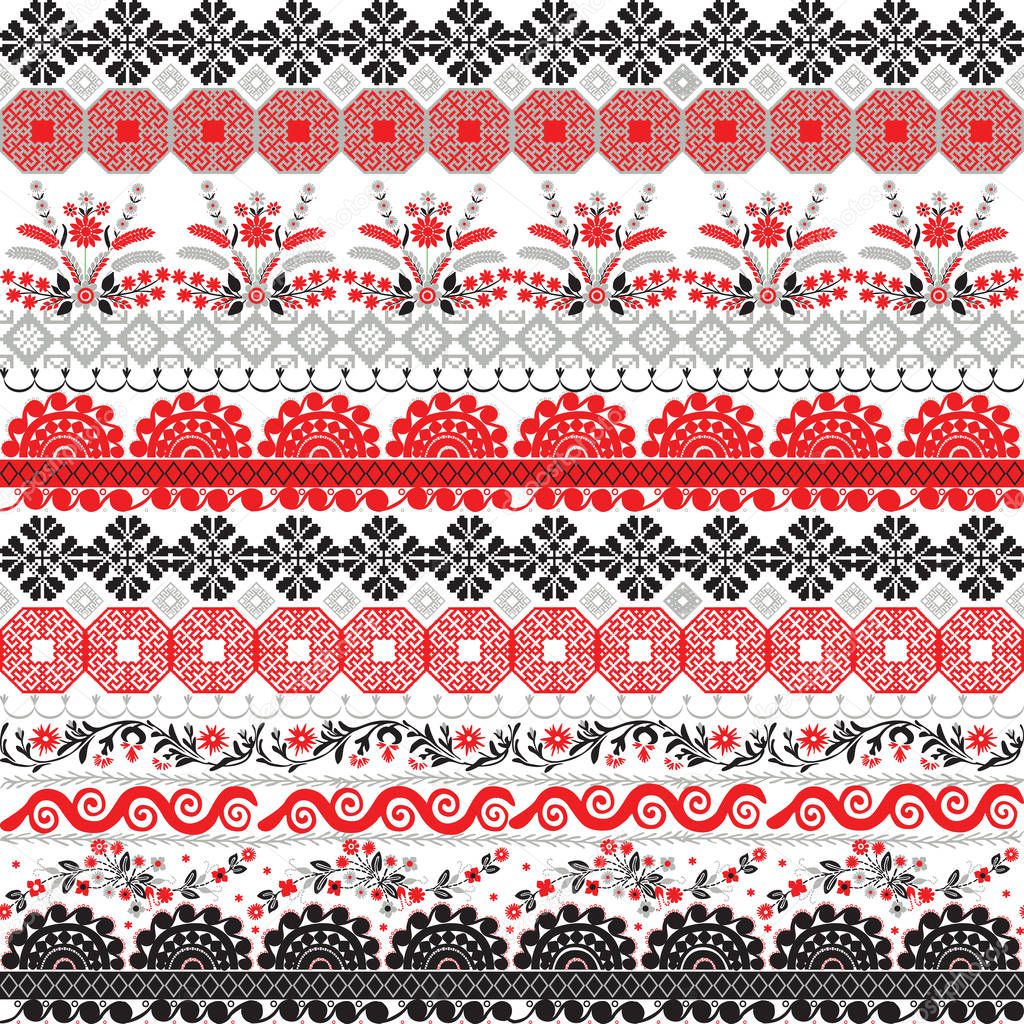 Seamless pattern with ornaments in the form of Slavic embroidery.