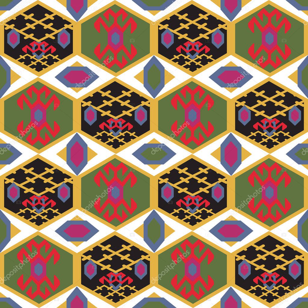 Seamless pattern with Middle Eastern ornament. Geometrical motifs of Tajik carpets.