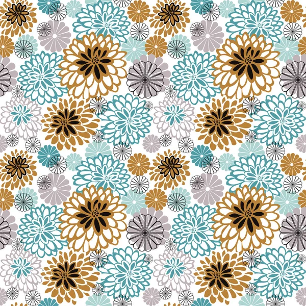 Seamless Floral Pattern Lot Chrysanthemums White Background — Stock Vector