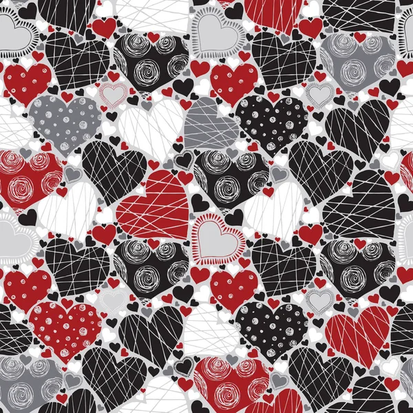 Hand Drawn Hearts Bright Seamless Pattern — Stock Vector