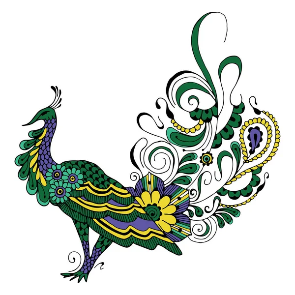 Peacock Style Mehndi White Background — Stock Vector