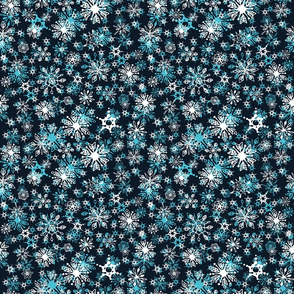 Schneefall Viele Helle Schneeflocken Dunkeln Nahtloses Muster — Stockvektor
