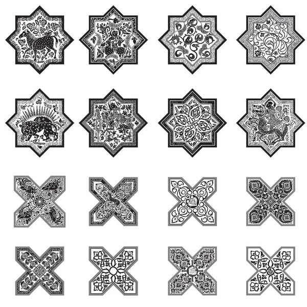 Azulejos Estilo Antigo Folclore Persa Conjunto Para Design — Vetor de Stock