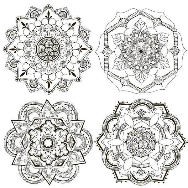 Conjunto Padrões Indianos Mandalas Decorados Com Padrão Estilo Mehndi — Vetor de Stock