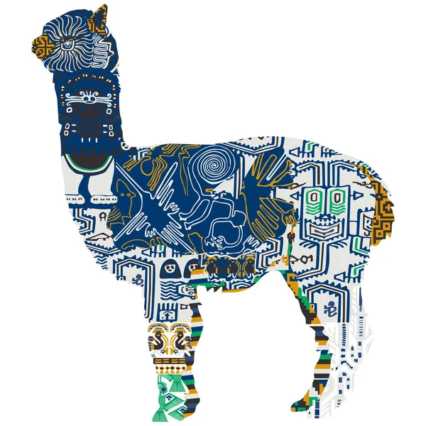 秘鲁羊驼与民族模式 — 图库矢量图片