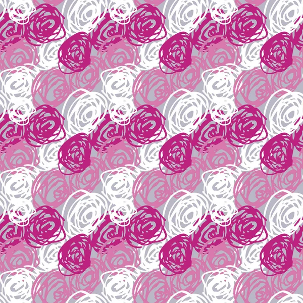 Dibujo Abstracto Rizos Rosados Gris Patrón Sin Costura — Vector de stock