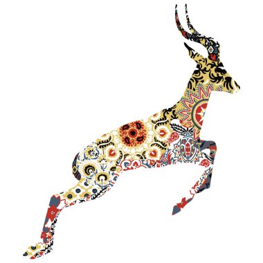 Özbekistan'ı simgeleyen hayvan. Beyaz arka plan üzerinde Özbek desenleri ile goitered.