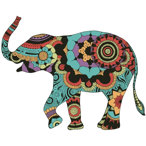具有东方图案的大象 一头大象 装饰有印度装饰 在白色背景上 — 图库矢量图片
