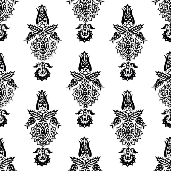 Black White Seamless Pattern Stylized Tulips — Stock Vector