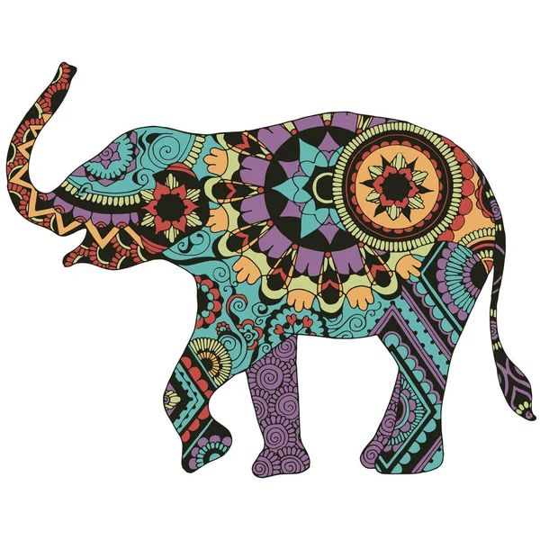 Slon Orientálním Vzorem Slon Bohatě Zdobený Indickými Ornamenty Bílém Pozadí — Stockový vektor